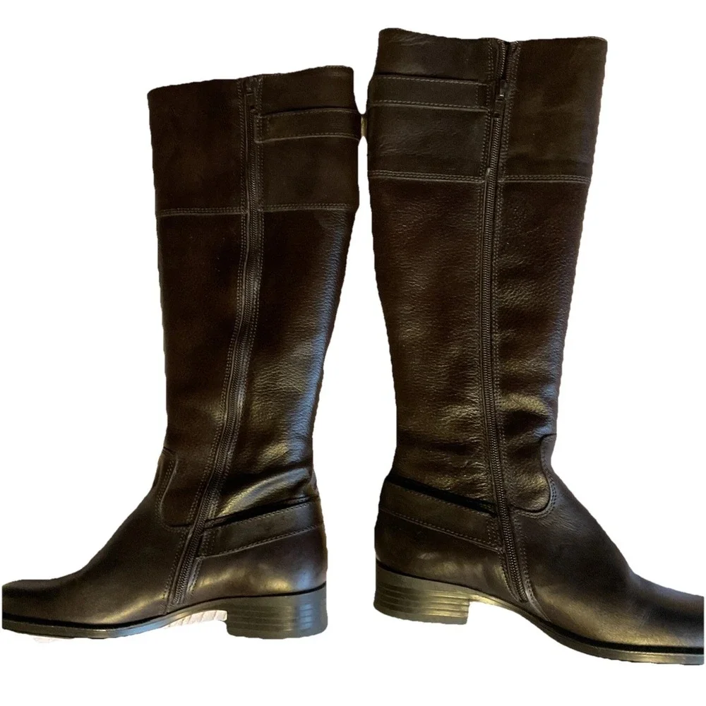 Brown Leather Zip Knee High Riding Boots Size 6 US ALDO